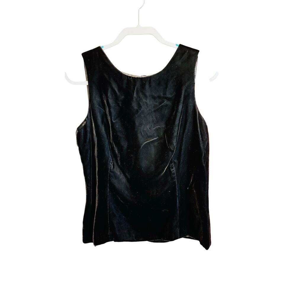 Talbots Vintage black velvet elegant sleeveless sheath top zippered blouse sz12